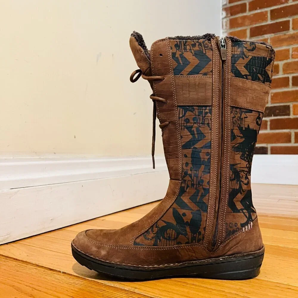 TEVA Kiru Brown Nubuck Leather Aztec Fleece Lined Mid Calf Boots Women's 8.5 - Picture 2 of 16